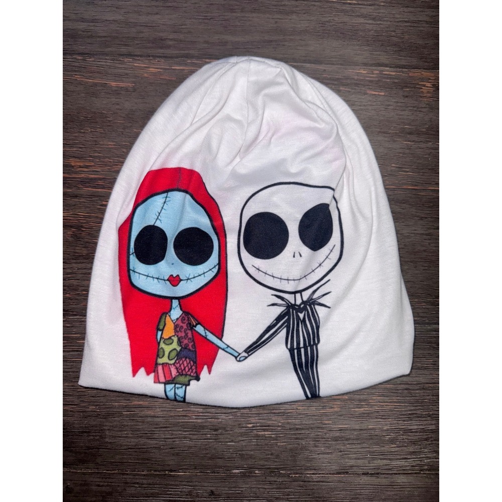 Disney Nightmare Before Christmas Jack Skellington Sally White Beanie Hat